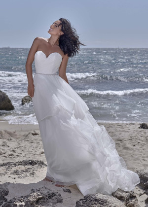 Strapless Ivory Ruched Tulle Corset Back Modern Wedding Dress